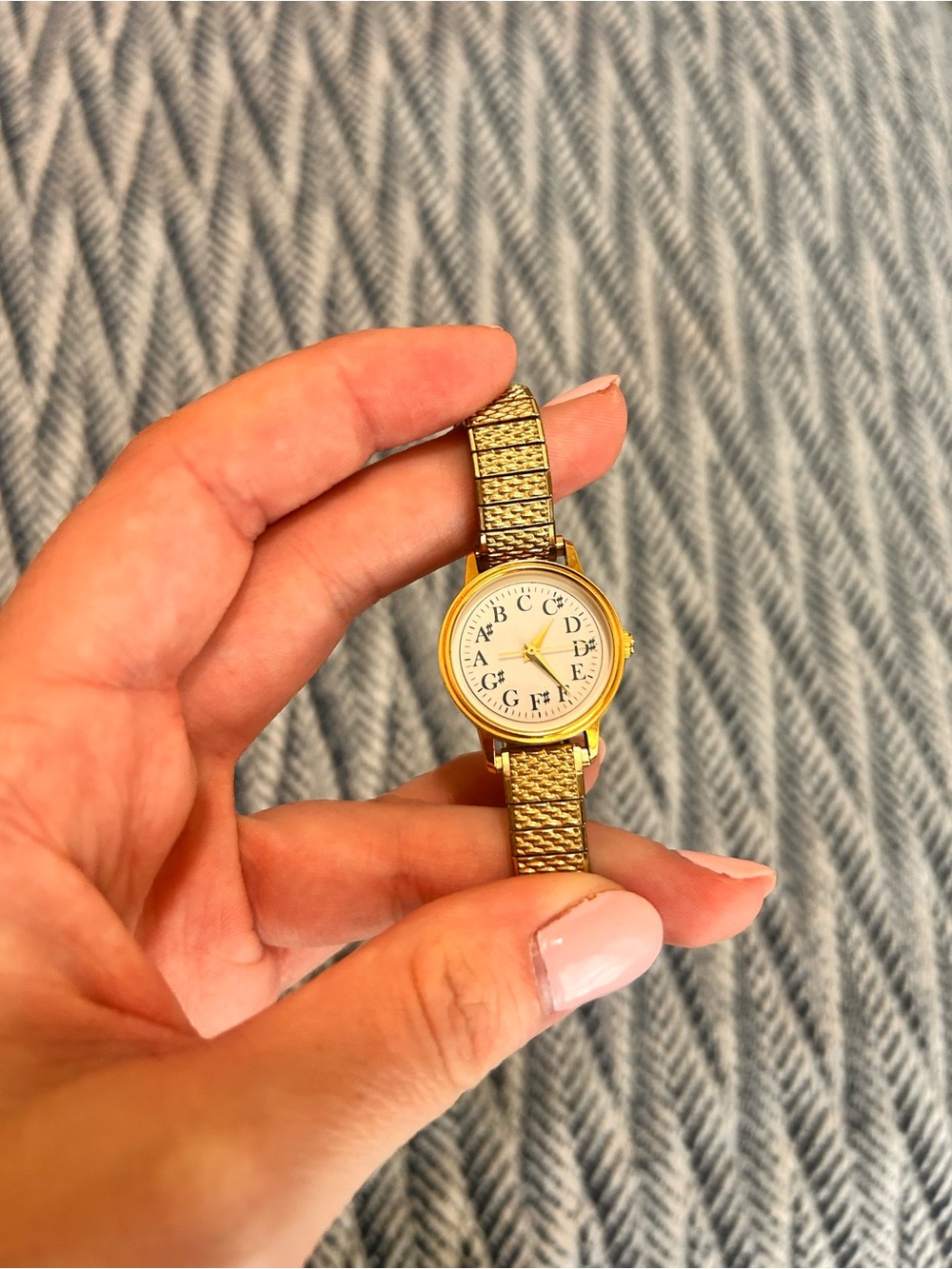 Gold-Tone Ladies Bracelet Watch with Chromatic/Alphabet Dial